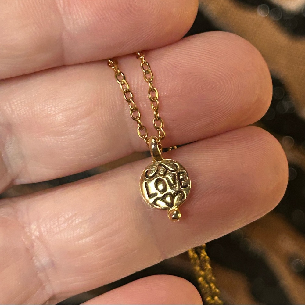 Handcrafted dual sided “LOVE” gold pendant on chain necklace